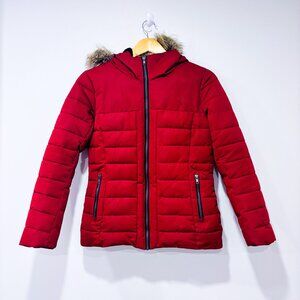 LIQUID Red Puffer Winter Coat with Removable Faux Fur | Small *